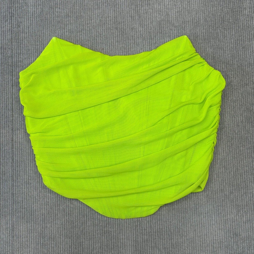 Neon Green Ruched Mesh Corset Tube Y2k Top Strapless Boned Back Zip Crop Top